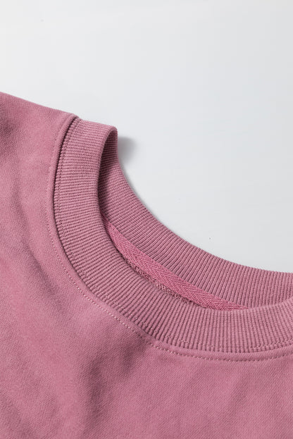 Navy Blue Plain Drop Shoulder Crewneck Pullover Sweatshirt