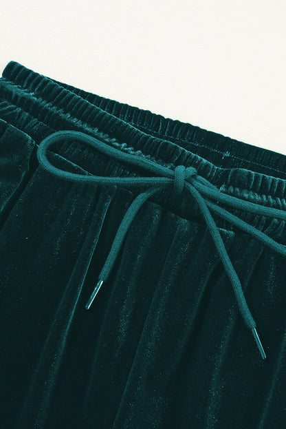 Burgundy Solid Drawstring Waist Wide Leg Pants