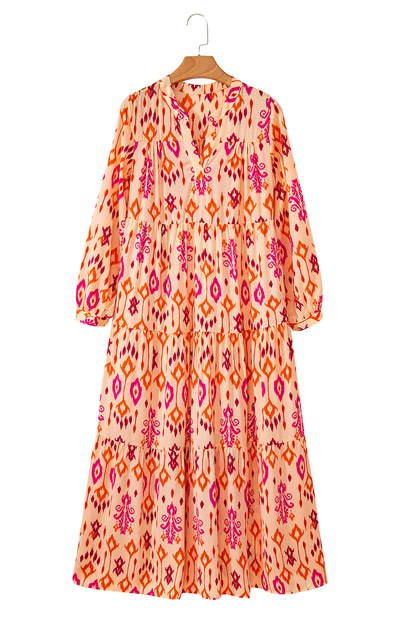 Blue Western Abstract Geometric Printed Maxi Dress