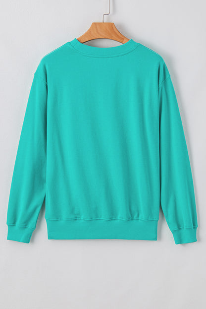 Navy Blue Plain Drop Shoulder Crewneck Pullover Sweatshirt