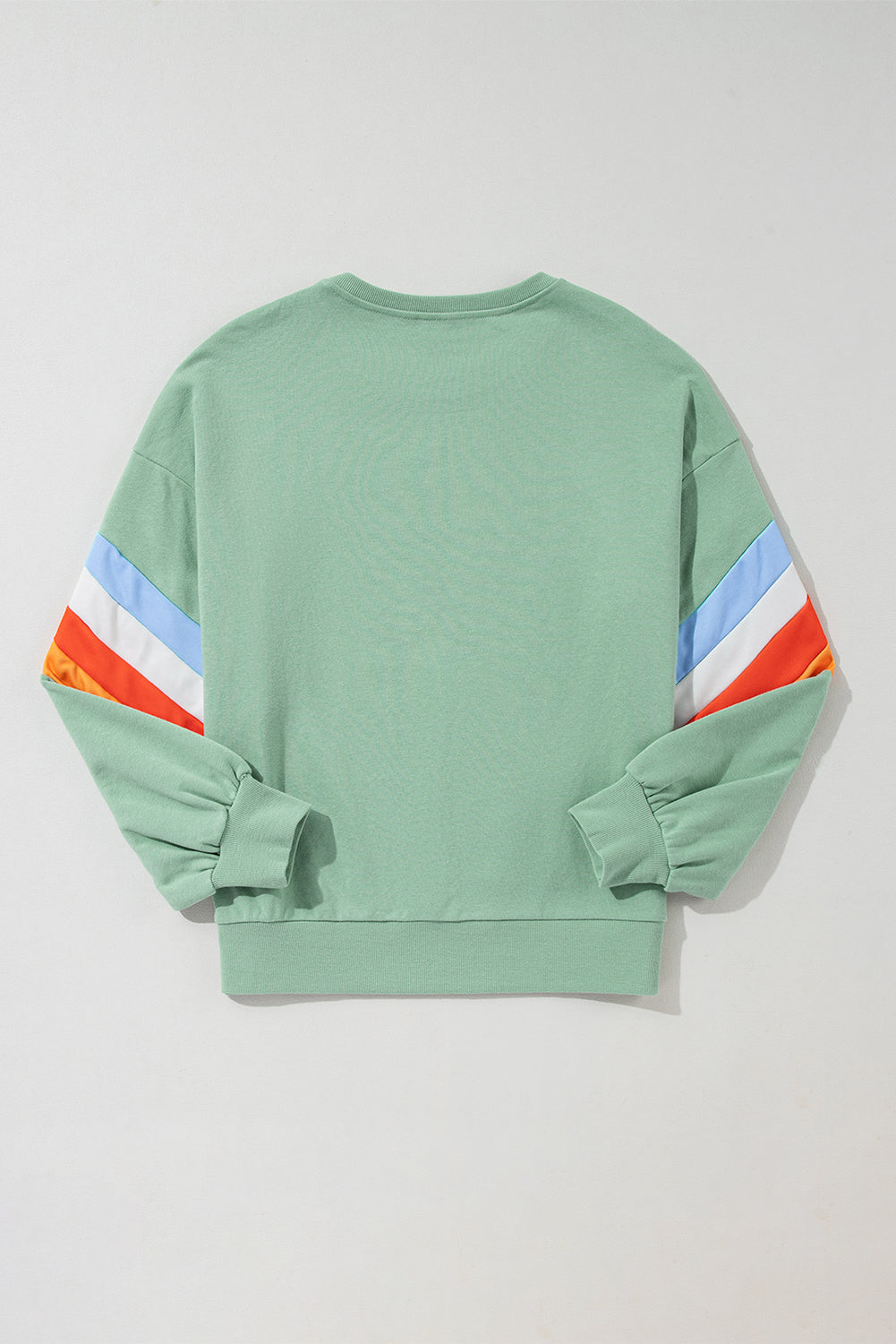 Flamingo Rainbow Striped Sleeve Crew Neck Loose Sweatshirt