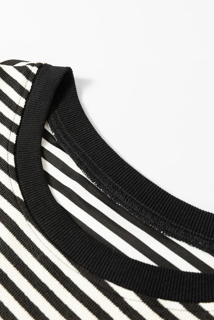 Pink Stripe Loose Drop Shoulder Long Sleeve Top