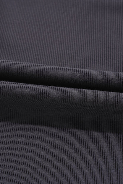 Smoke Gray Ribbed Knit Colorblock Edge U Neck Slim Fit Tank Top