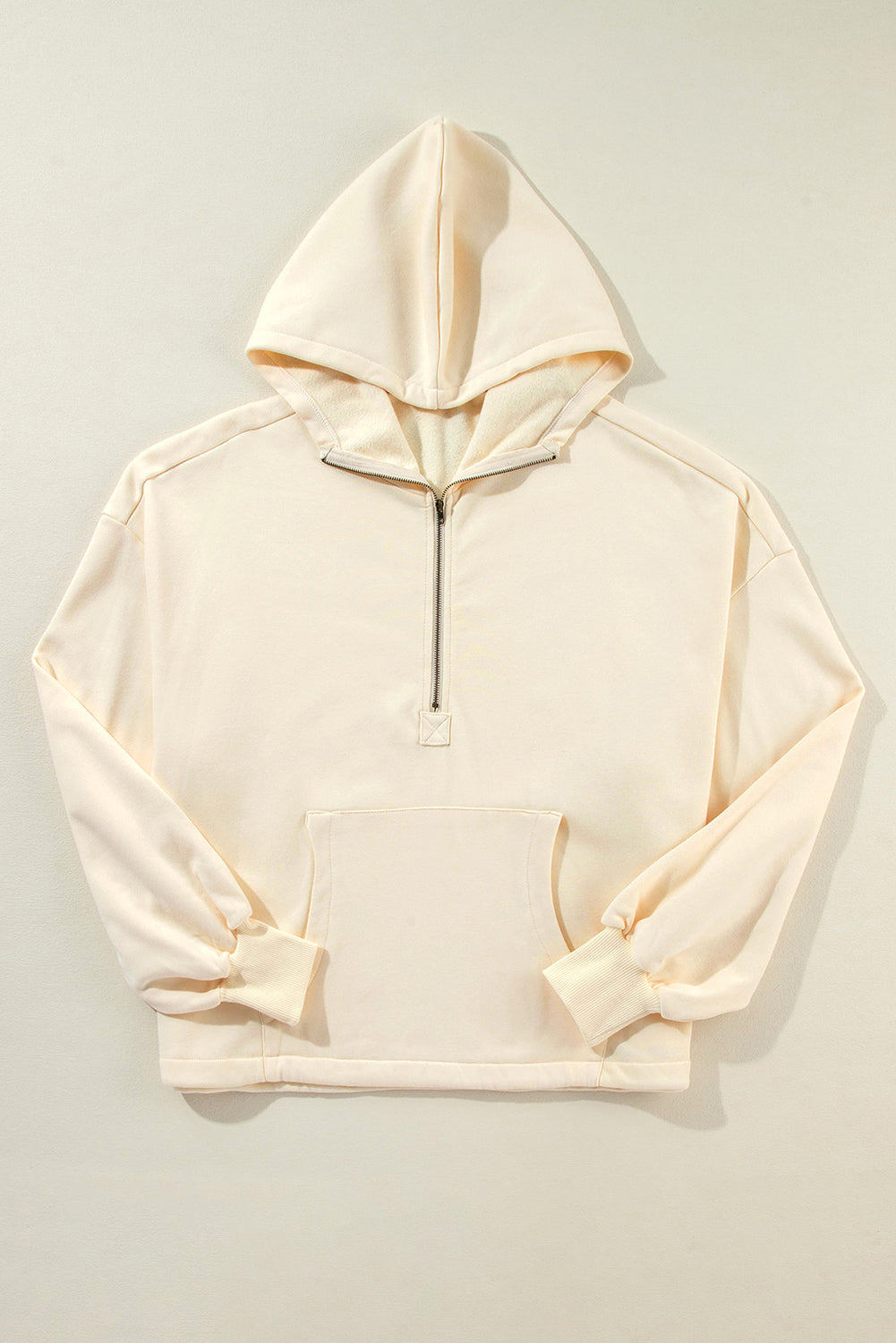 Bonbon Fleece Lined Half Zipper Kangaroo Pockets Loose Hoodie