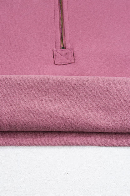 Bonbon Fleece Lined Half Zipper Kangaroo Pockets Loose Hoodie