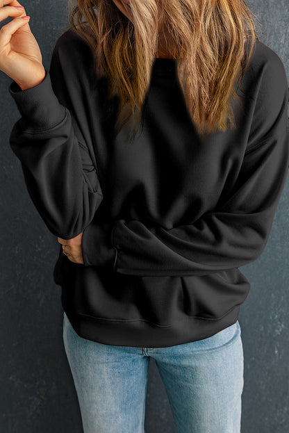 Dark Green Solid Classic Crewneck Pullover Sweatshirt