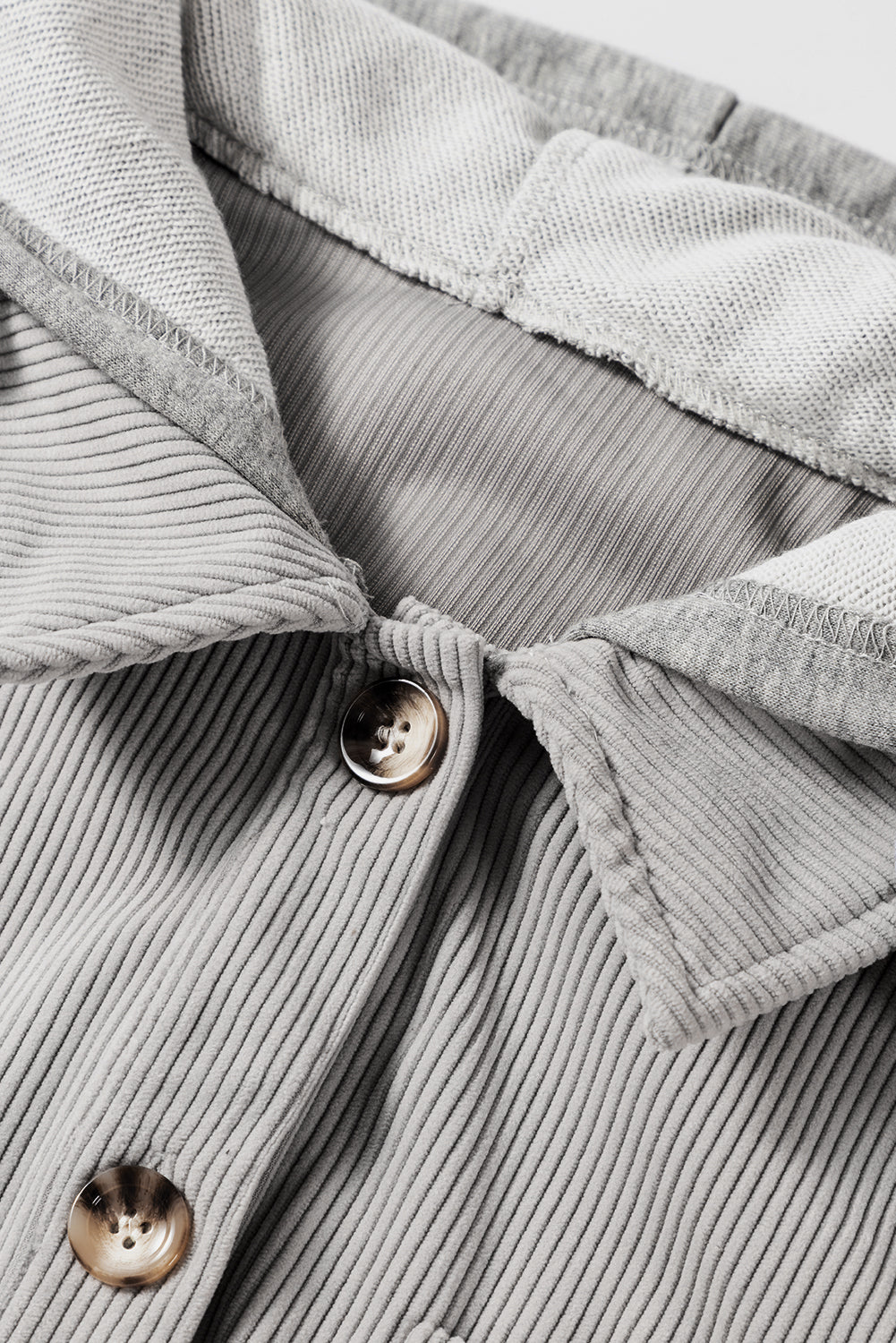 Pale Khaki Hooded Drawstring Pockets Corduroy Shacket