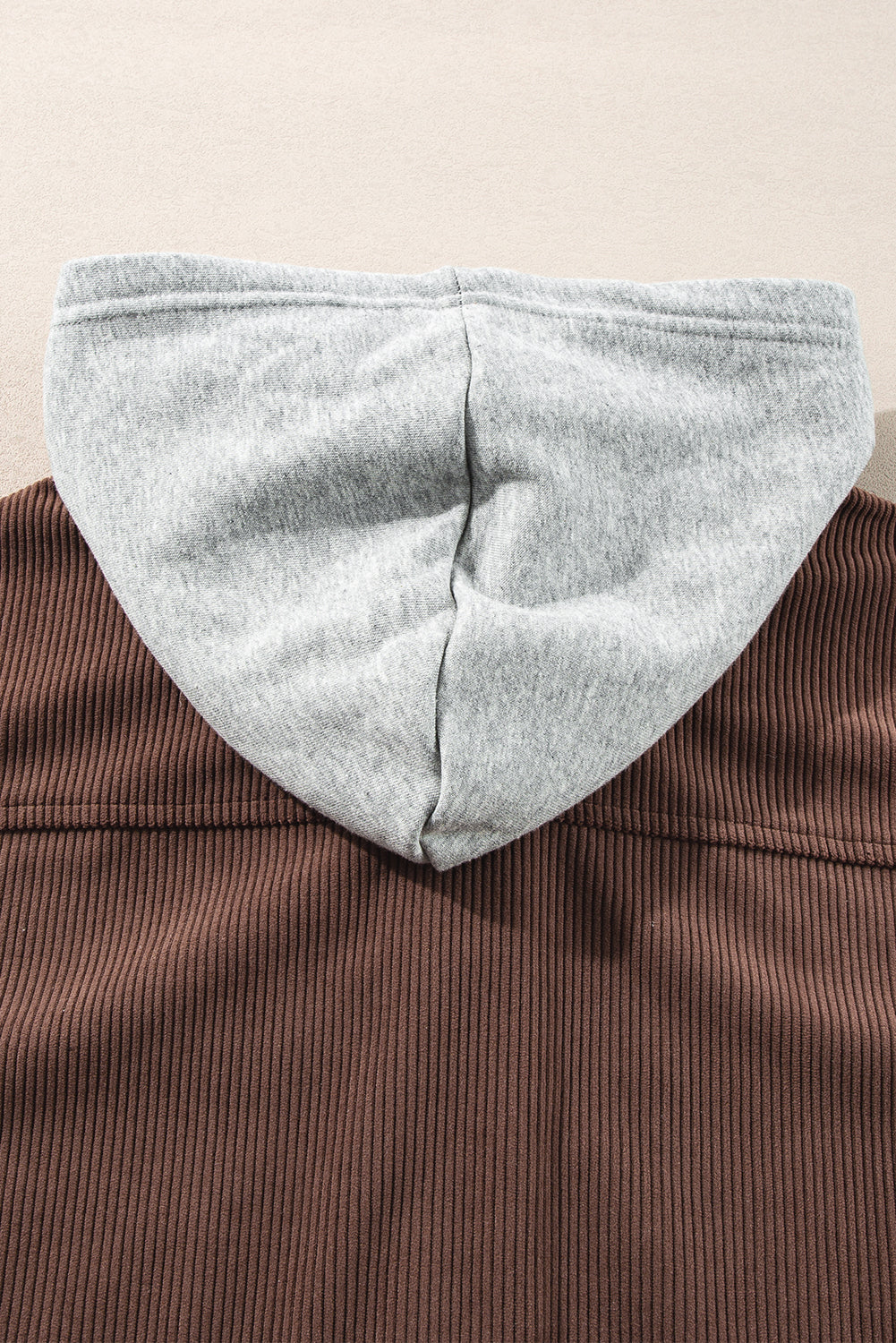 Pale Khaki Hooded Drawstring Pockets Corduroy Shacket