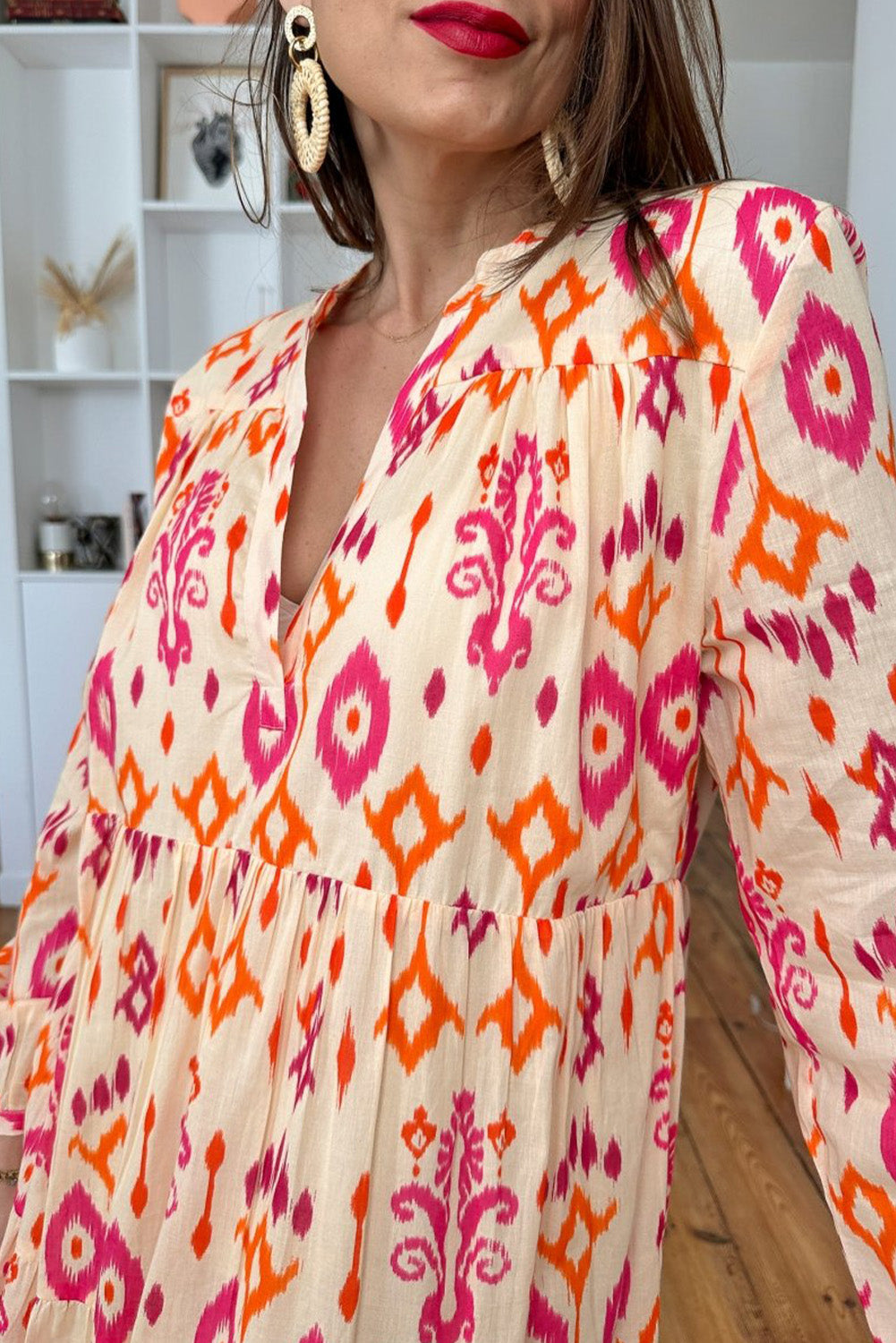 Blue Western Abstract Geometric Printed Maxi Dress