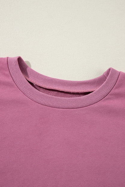 Parchment Solid O Neck High Low Hem Pullover Sweatshirt