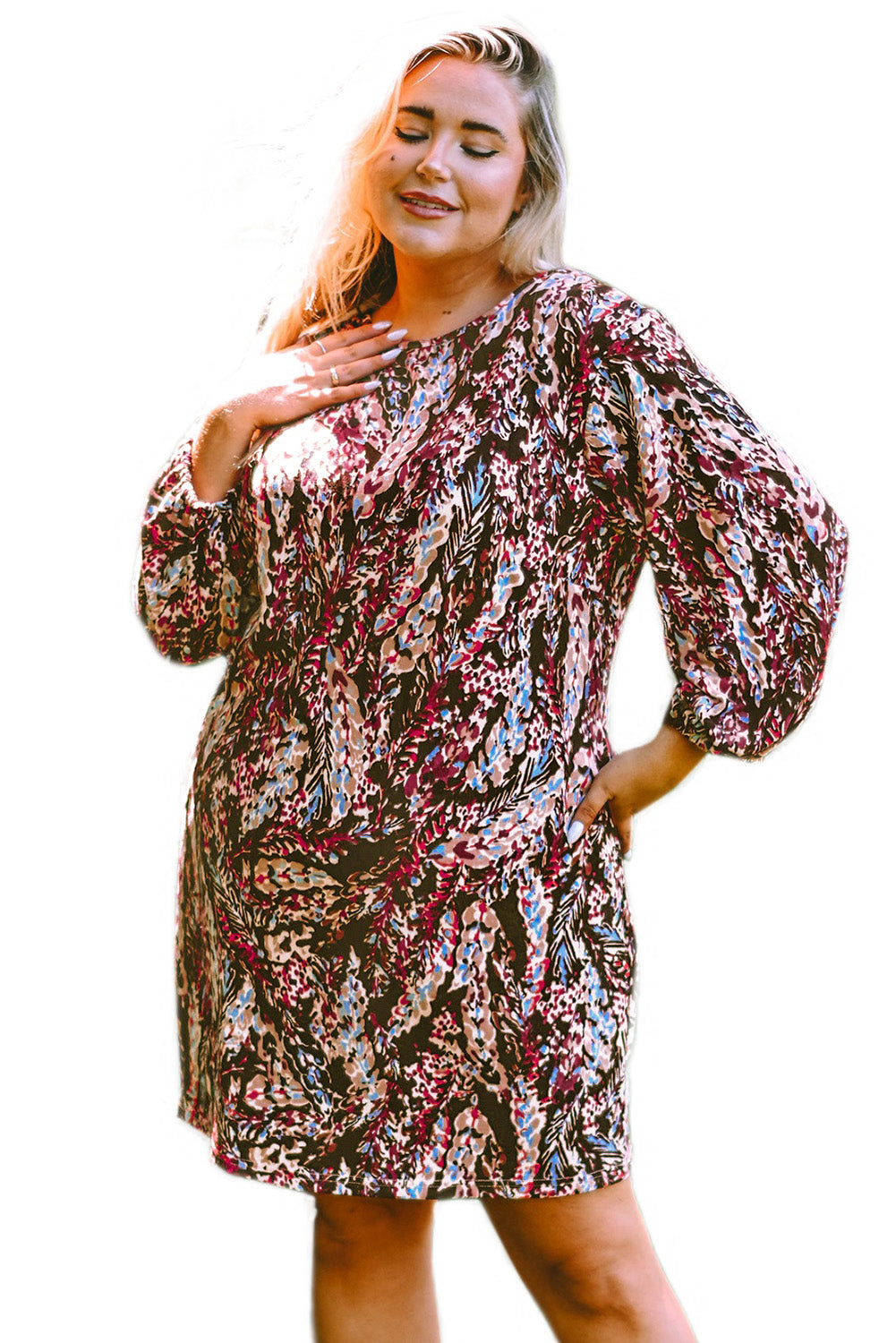 Fiery Red Plus Size Floral Print Mini Dress