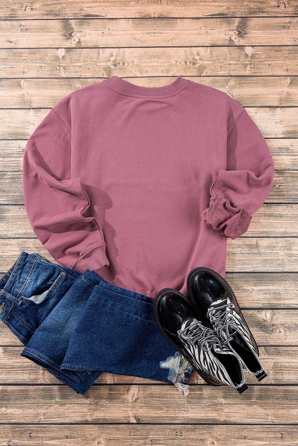 Navy Blue Plain Drop Shoulder Crewneck Pullover Sweatshirt