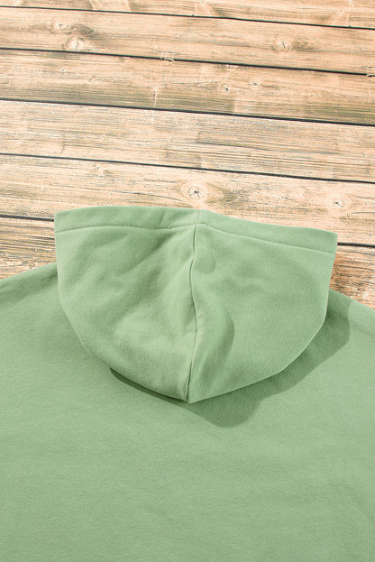 Bonbon Fleece Lined Half Zipper Kangaroo Pockets Loose Hoodie
