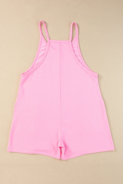 Bright Green Sleeveless Pocketed V Neck Jersey Romper
