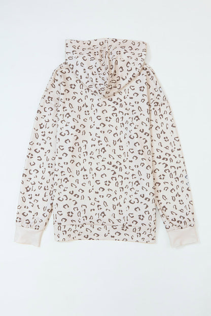 Printed Subtle Slit Plus Size Leopard Hoodie