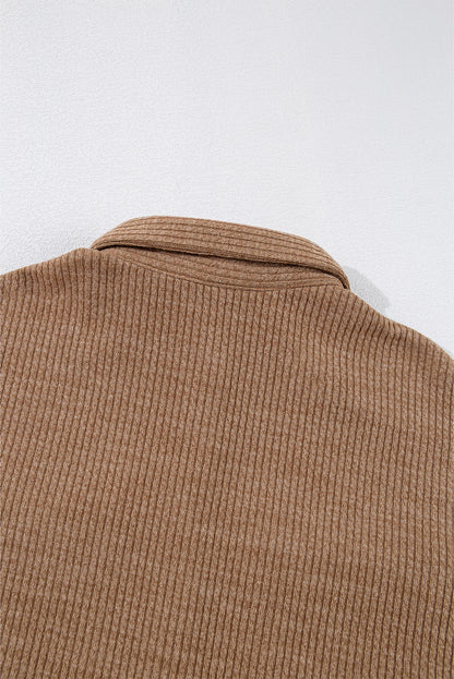 Black Solid Color Corduroy Buttoned Long Sleeve Shacket