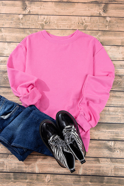 Navy Blue Plain Drop Shoulder Crewneck Pullover Sweatshirt