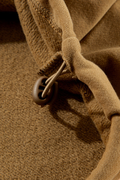 Bonbon Fleece Lined Half Zipper Kangaroo Pockets Loose Hoodie