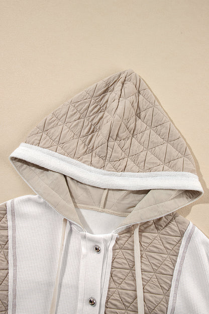 Light Blue Quilted Textured Patchwork Loose Fit Hooded Jacket