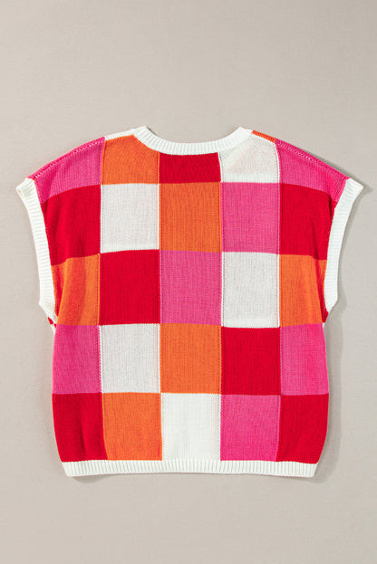 Dark Green Color Block Cap Sleeve Sweater