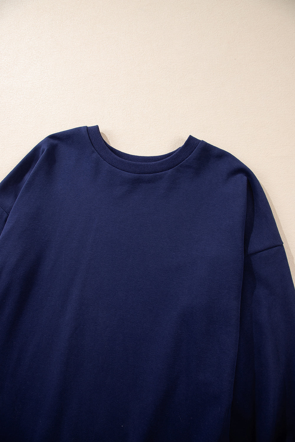 Parchment Solid O Neck High Low Hem Pullover Sweatshirt