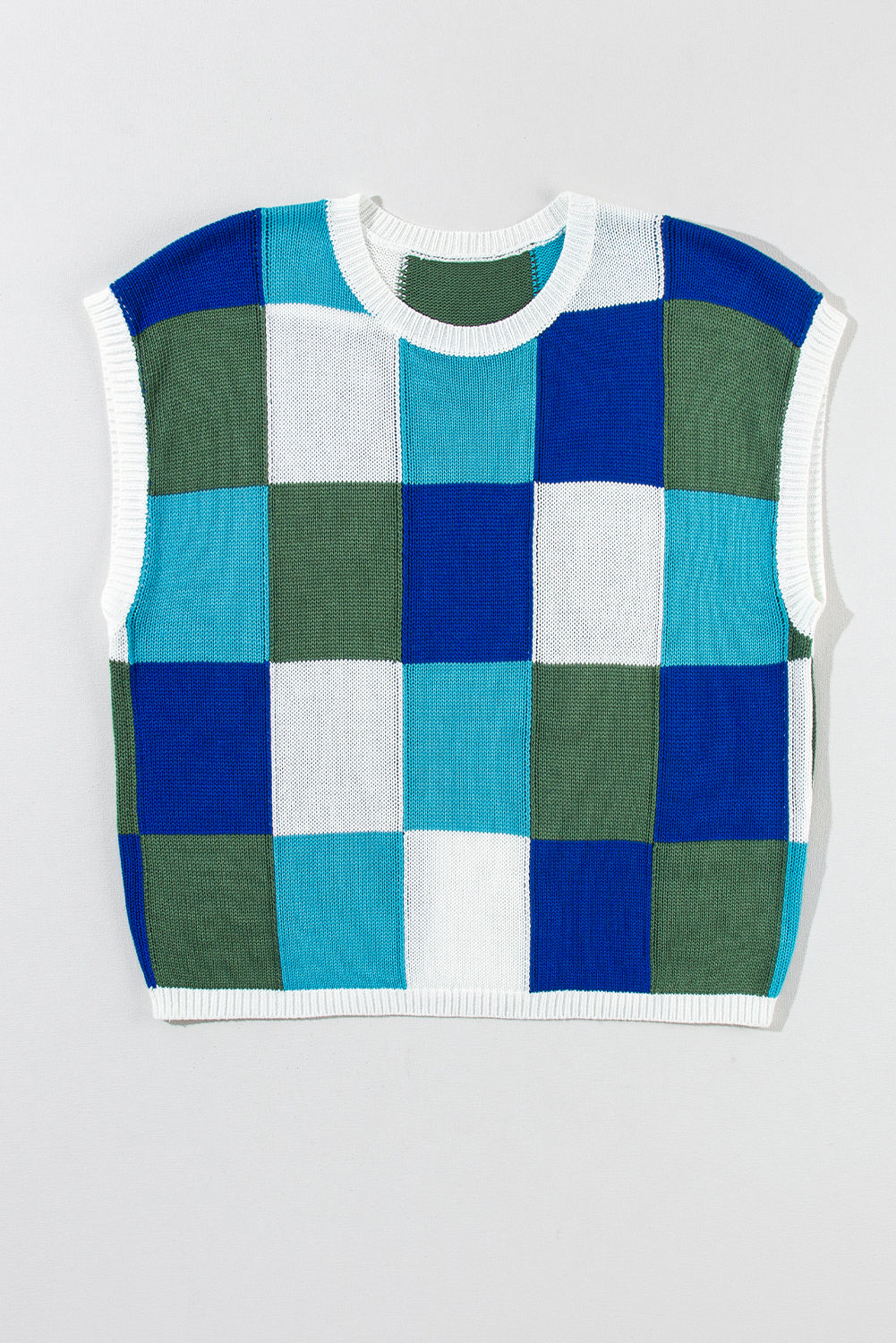 Dark Green Color Block Cap Sleeve Sweater