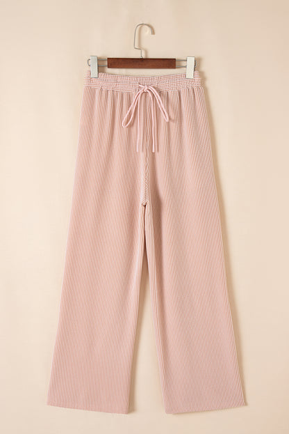 Wild Wind Solid Corded Knit Short Sleeve T Shirt and Wide Leg Pants Set