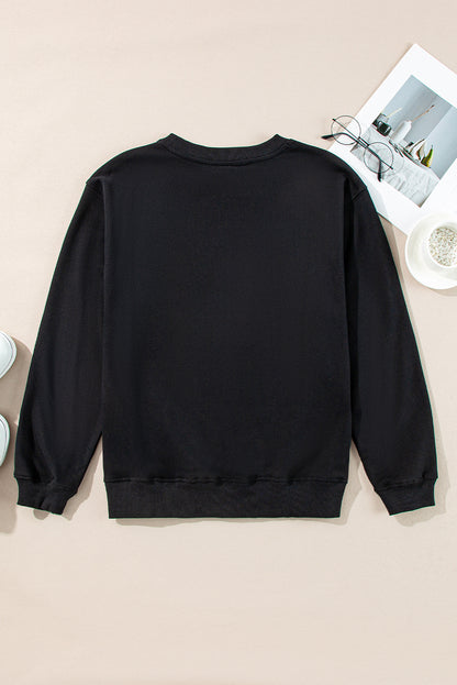 Navy Blue Plain Drop Shoulder Crewneck Pullover Sweatshirt