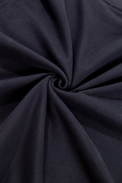Navy Blue Plain Drop Shoulder Crewneck Pullover Sweatshirt