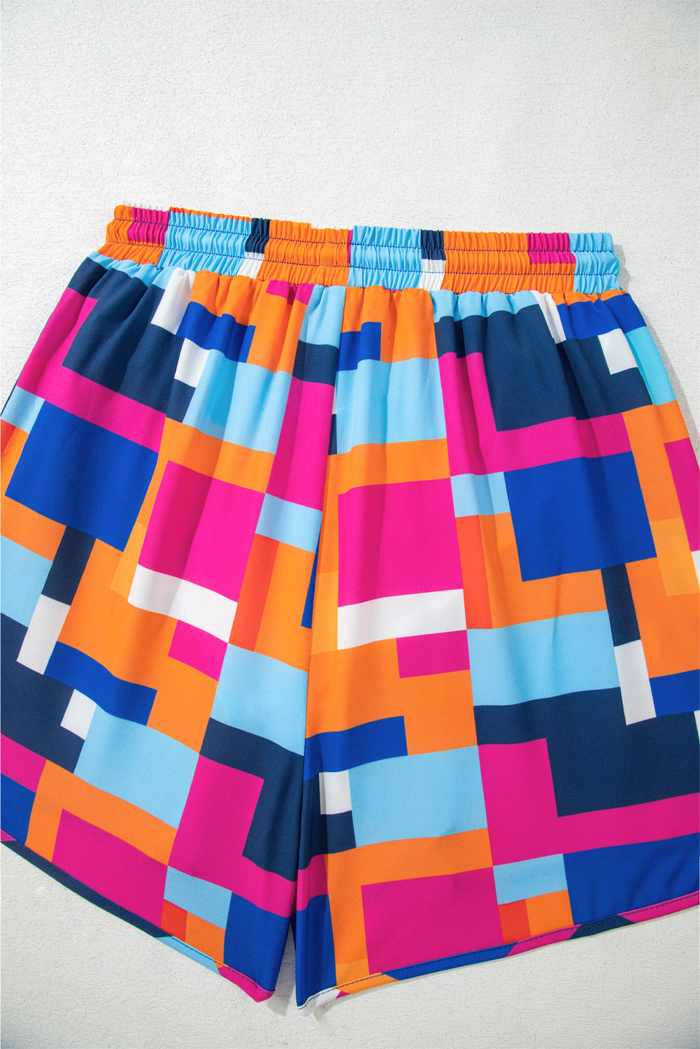 Rose Geometric Printed Drawstring Waist Beach Shorts with Pockets
