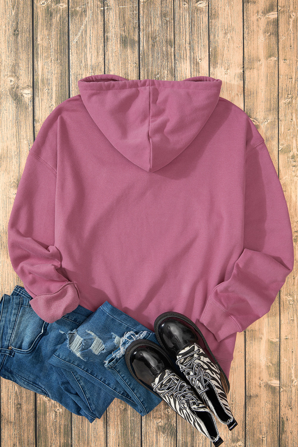 Bonbon Fleece Lined Kangaroo Pocket Drawstring Chunky Hoodie