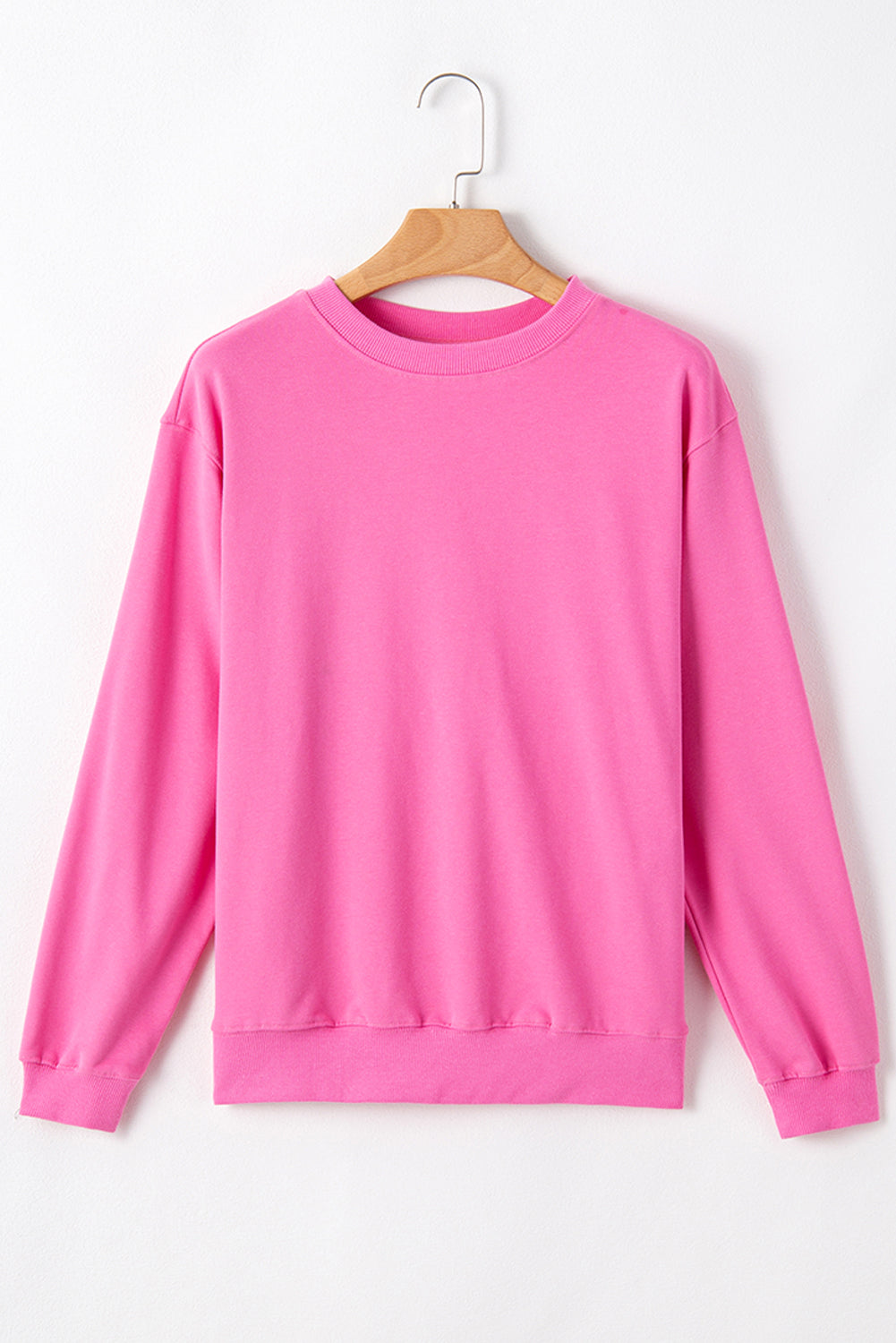 Navy Blue Plain Drop Shoulder Crewneck Pullover Sweatshirt