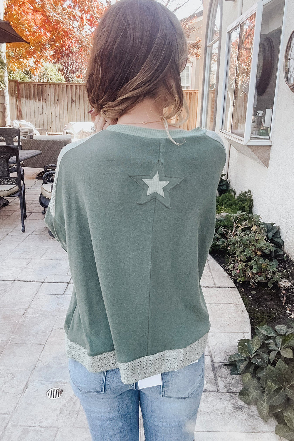 Mist Green Stars Patchwork Round Neck Plus Size T Shirt