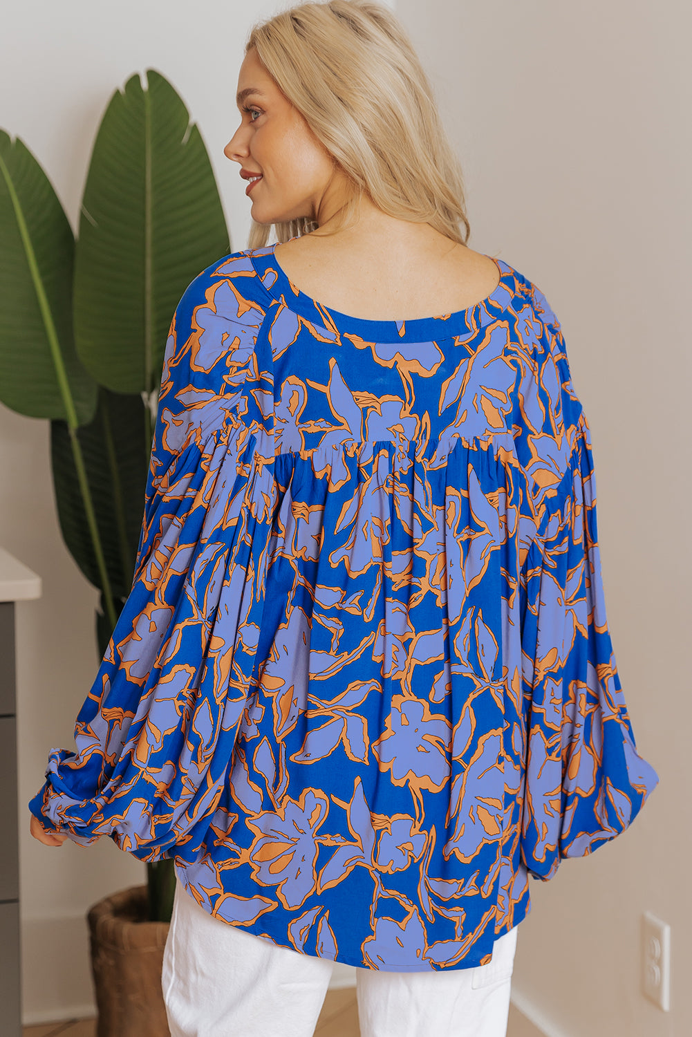 Pink Floral Print Batwing Sleeve Buttoned Loose Fit Shirt