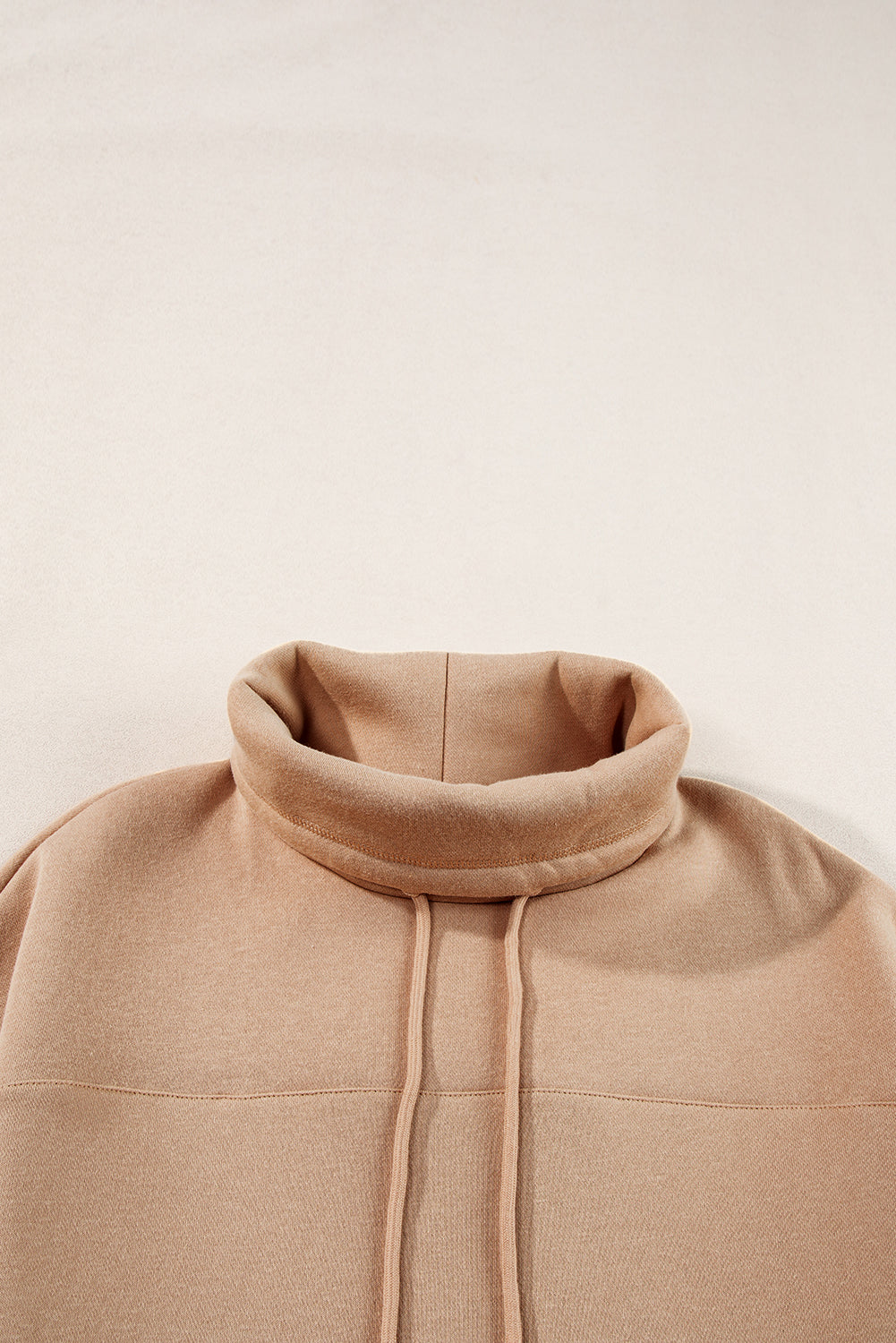 Apricot Drawstring Turtleneck Dolman Sleeve Sweatshirt