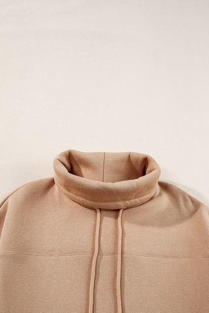 Apricot Drawstring Turtleneck Dolman Sleeve Sweatshirt