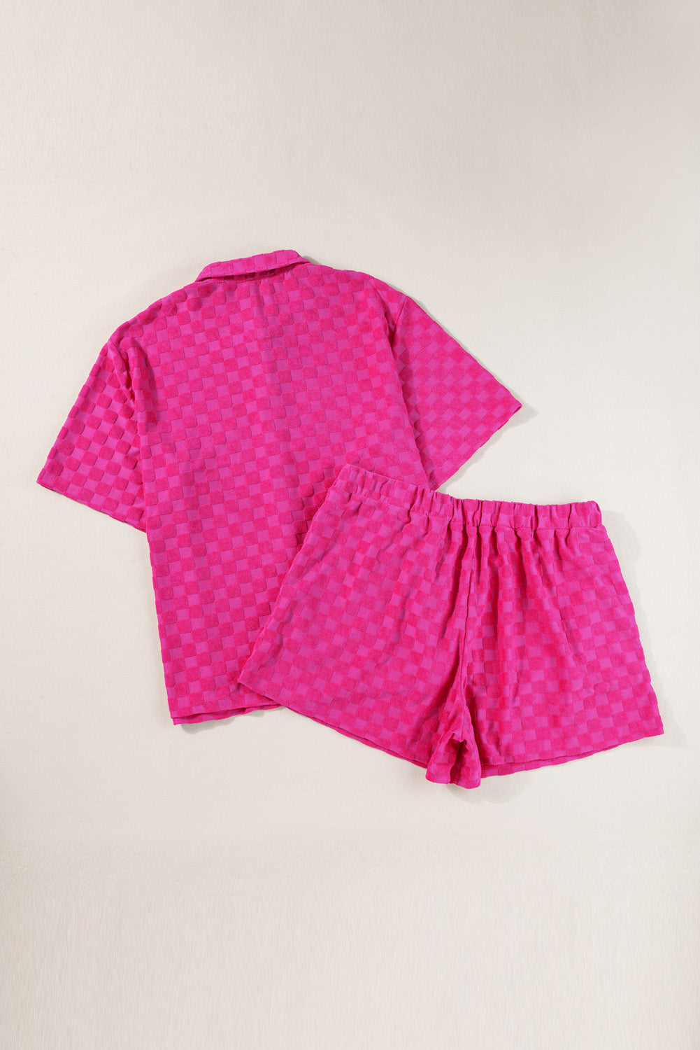 Peach Blossom Plus Size Checkered Terry Knit Short 2pcs Outfit