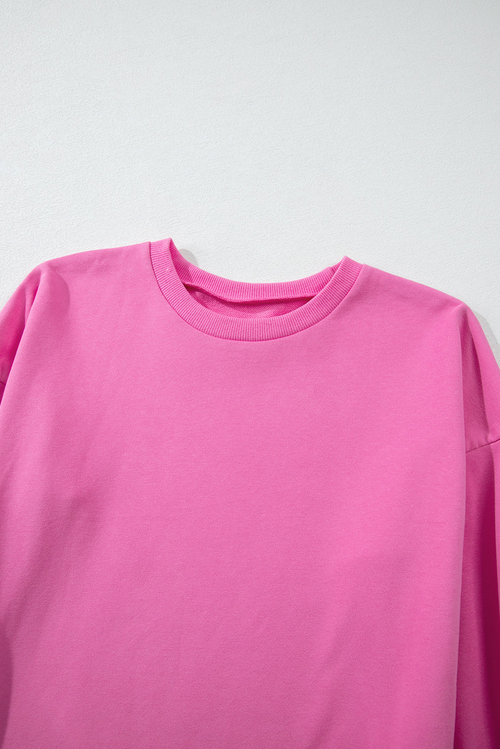 Parchment Solid O Neck High Low Hem Pullover Sweatshirt