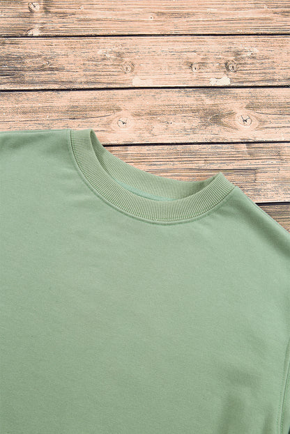 Navy Blue Plain Drop Shoulder Crewneck Pullover Sweatshirt