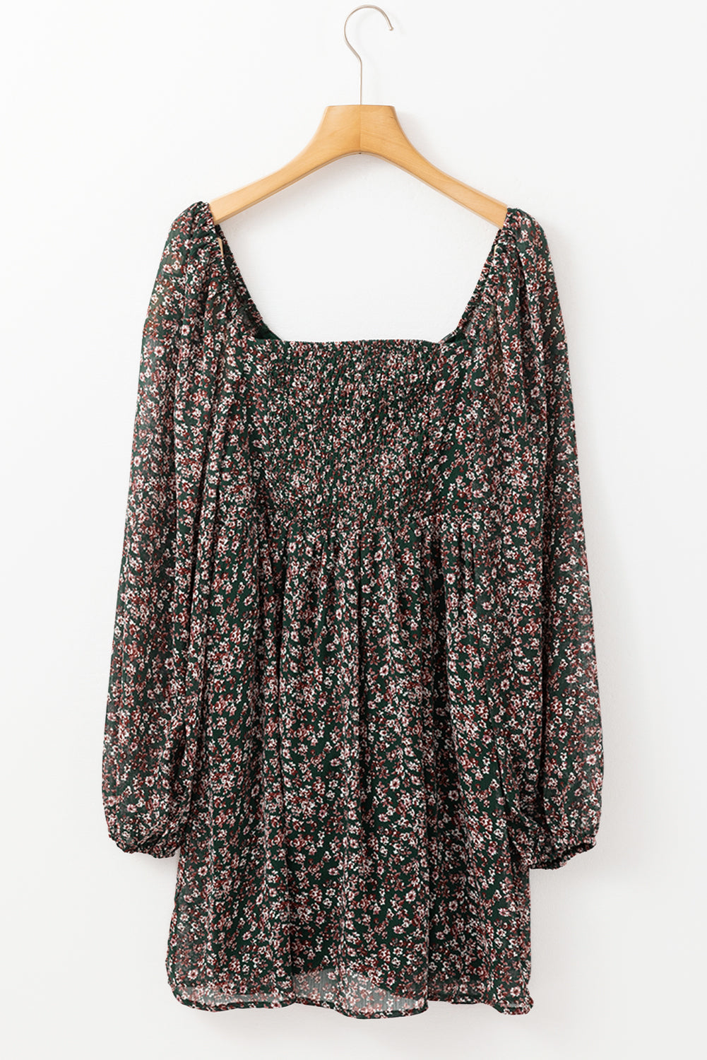 Red Floral Print Sweetheart Neck Shirred Back Mini Dress