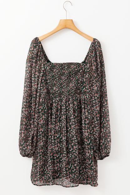 Red Floral Print Sweetheart Neck Shirred Back Mini Dress