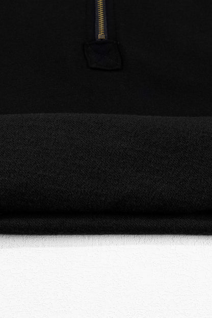 Bonbon Fleece Lined Half Zipper Kangaroo Pockets Loose Hoodie