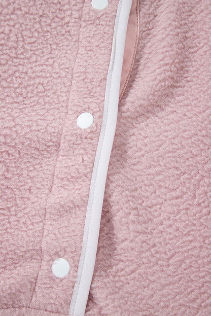 Fushia Stand Neck Half Button Zip Pocket Plush Sweatshirt
