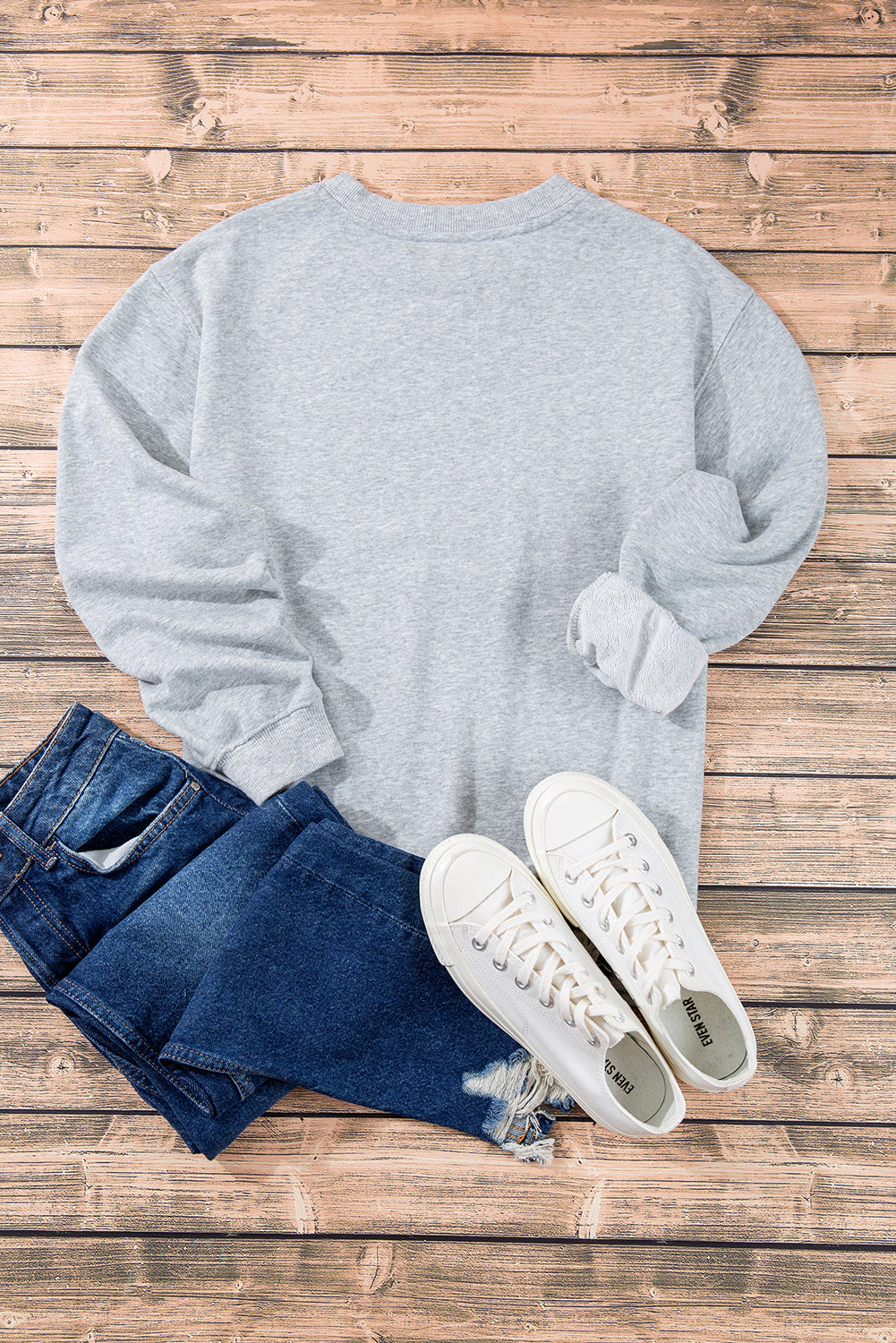 Navy Blue Plain Drop Shoulder Crewneck Pullover Sweatshirt