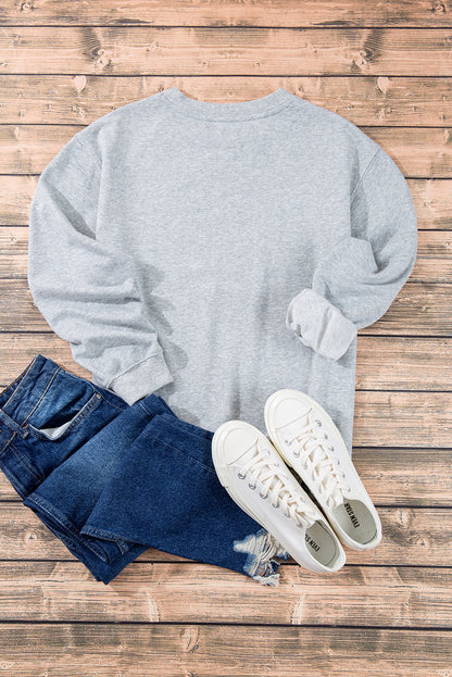 Navy Blue Plain Drop Shoulder Crewneck Pullover Sweatshirt