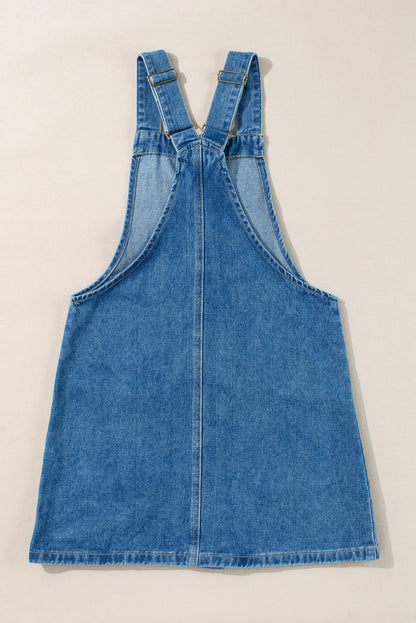 Medium Grey Wide Strap Button Front Pocketed Denim Mini Dress