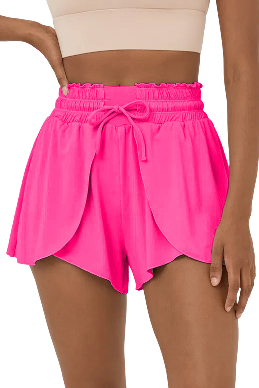 Rose Red Frilly High Waist Petal Wrap Swim Shorts