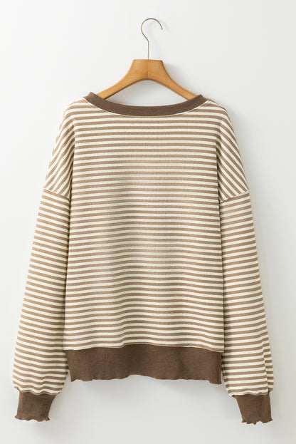 Pink Stripe Loose Drop Shoulder Long Sleeve Top