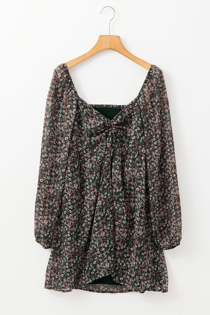 Red Floral Print Sweetheart Neck Shirred Back Mini Dress