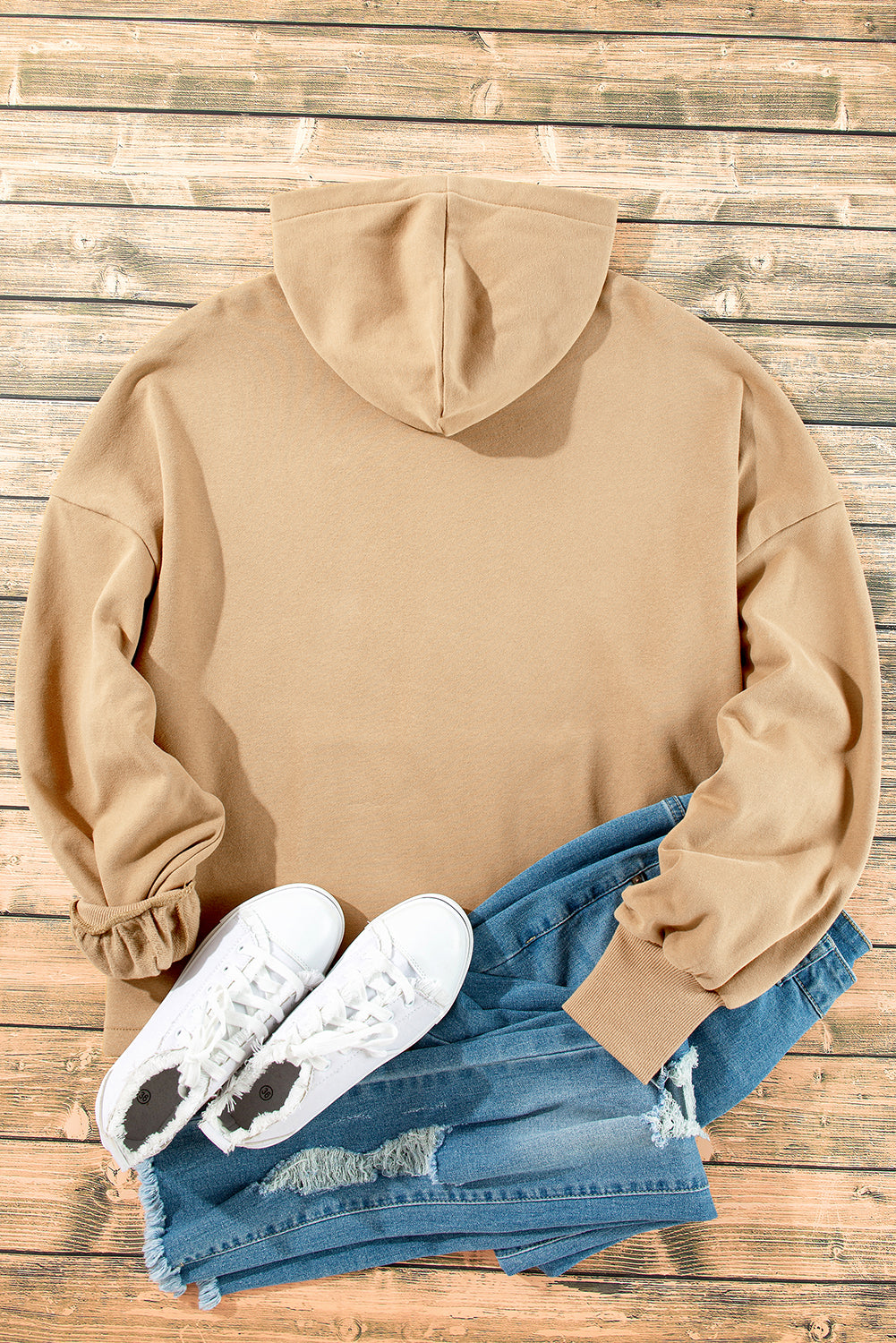 Bonbon Fleece Lined Half Zipper Kangaroo Pockets Loose Hoodie